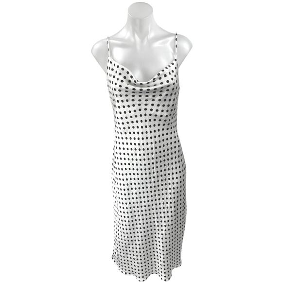 Zara White Silk Satin Polka Dot Sleeveless Cowl Neck Cami Midi Slip Tank Dress M - Picture 1 of 4